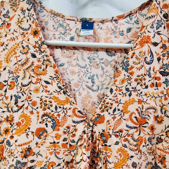 Old Navy Women's Orange Colorful Floral L/S Boho Short Dress Large - Picture 5 of 8